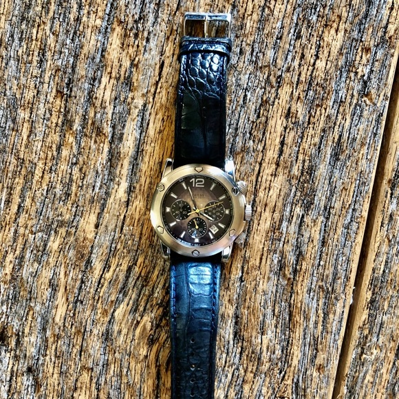 Guess Navy Blue Leather Watch - Picture 1 of 7